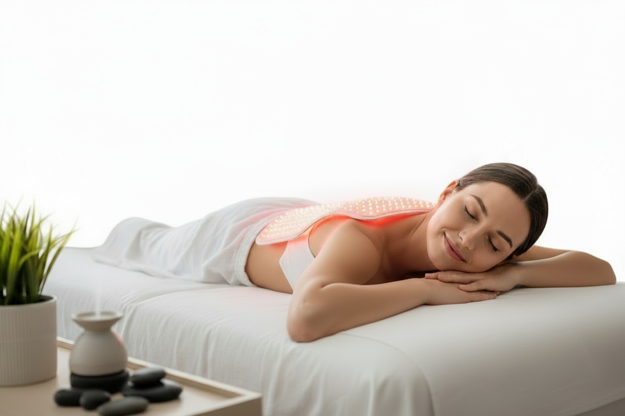 person using red light therapy pad